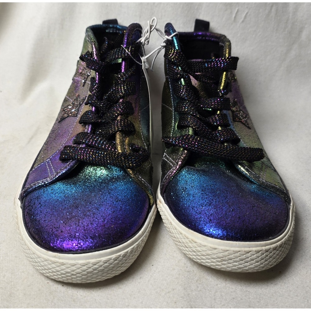 Cat & Jack Girls Midtop Gold/Arianina Tennis Shoes Sz 4 Iridescent NWT